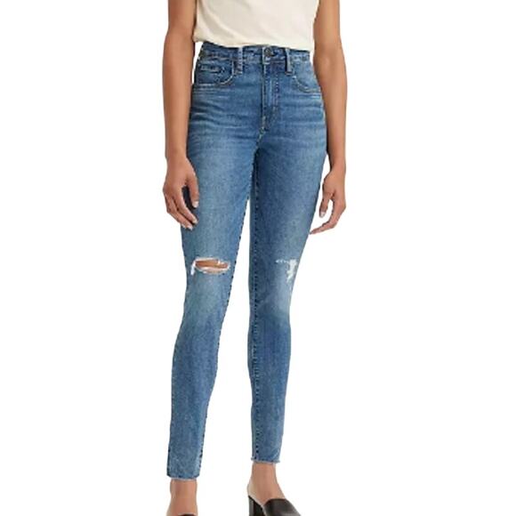 Levi's Denim - Levi's 721 High Rise Skinny Jeans Size 30  Destructed Blue Medium Wash Denim